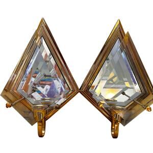 PartyLite brass mirrored beveled glass Infinity wall sconce candle holders set 2